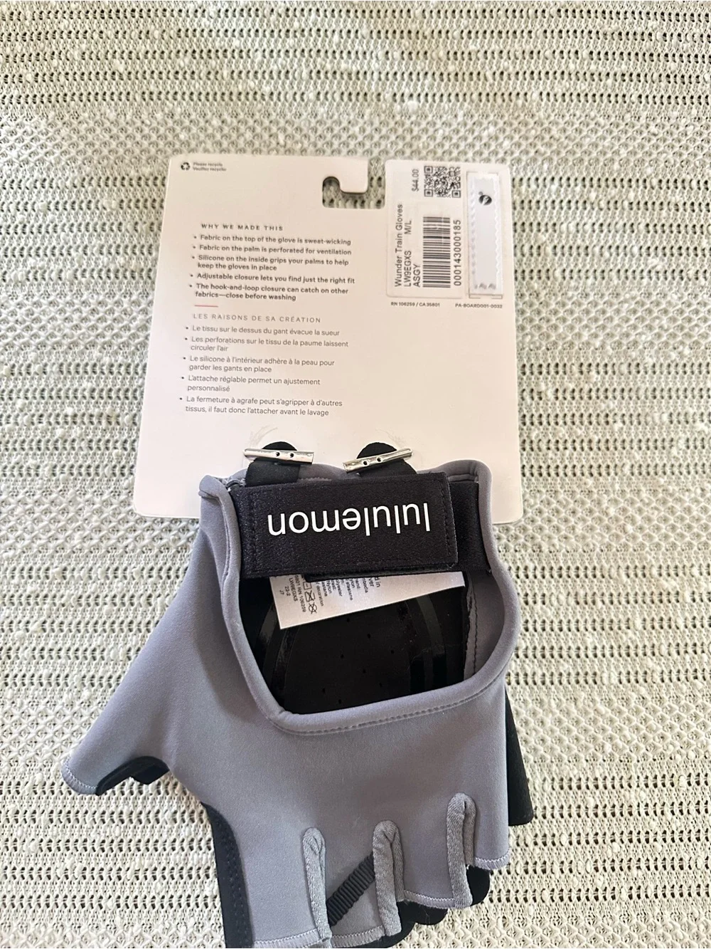 Lululemon Wunder Train Gloves M/L Asphalt Grey ASGY Training Workout NWT